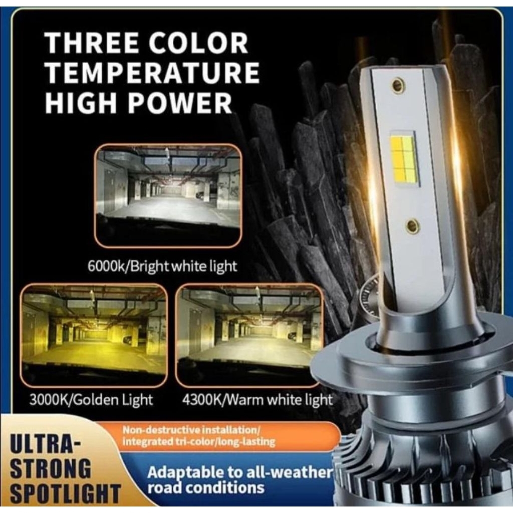 Lampu led 3Warna mobil Yaris headlamp H4 MACRONEC3 35W Garansi 1tahun