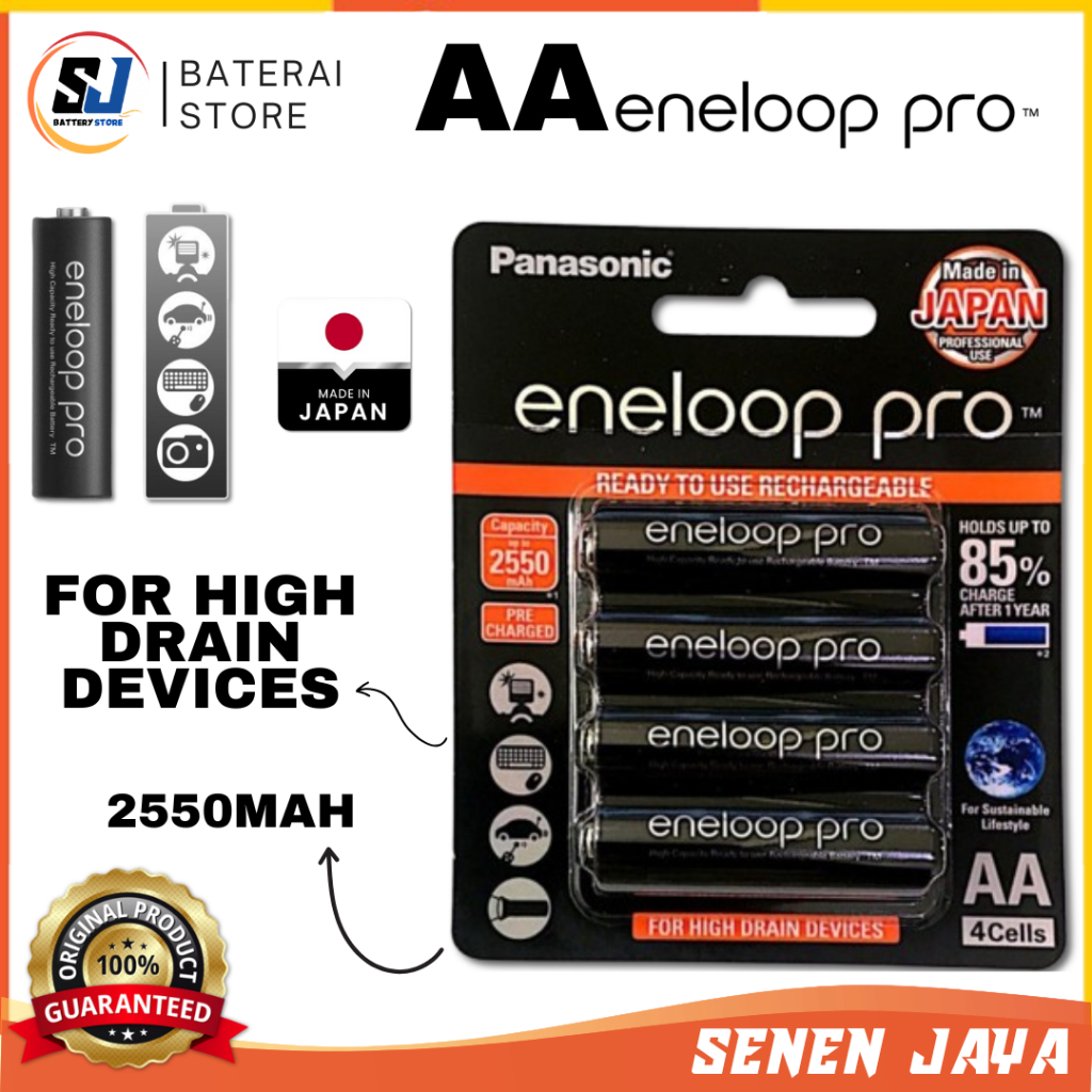 ORIGINAL Baterai Panasonic Eneloop Pro Black AA A2 2550 mAh Batre Cas Eneloop AA A2 2550 mAh Recharg