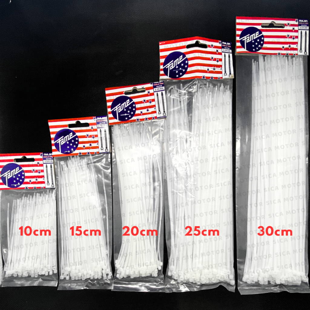 

FAME Kabel Ties Hitam Putih 100pcs Panjang 10cm 15cm 20cm 25cm 30cm