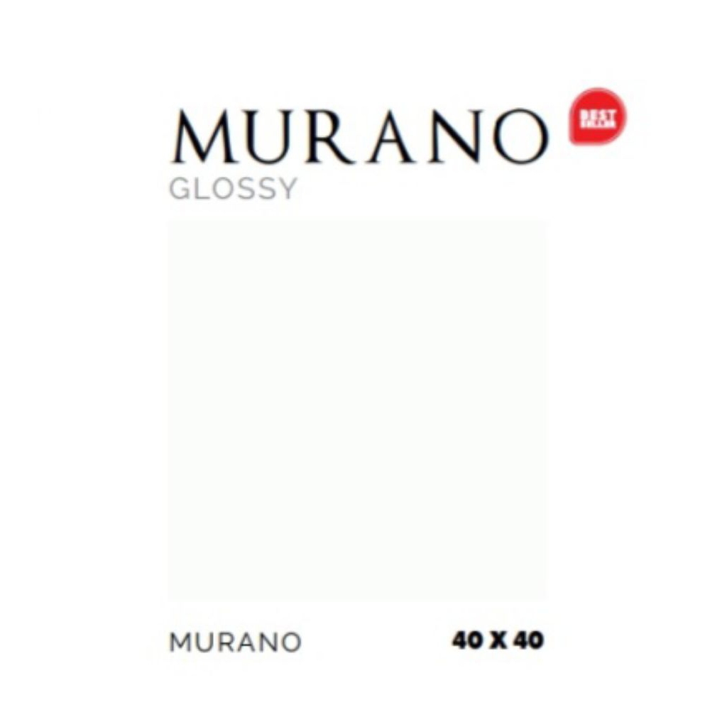 KERAMIK MERK ASIA TILE TIPE MURANO UKURAN 40X40 WARNA PUTIH POLOS PERMUKAAN TEKSTURE GLOSSY UNTUK LA