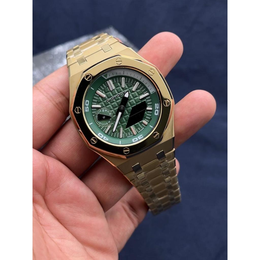 Casio G-Shock GA-2100 ga-2100 Original Mod Green Dial Chrome Gold