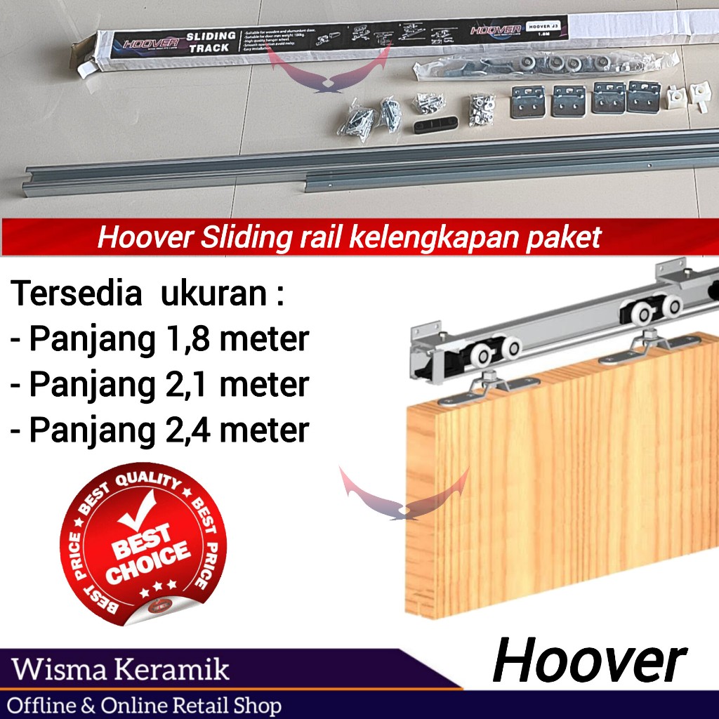 rel pintu geser rel sliding/sliding track/rel sliding pintu komplit Hoover ukuran 180 cm, 210 cm, 24