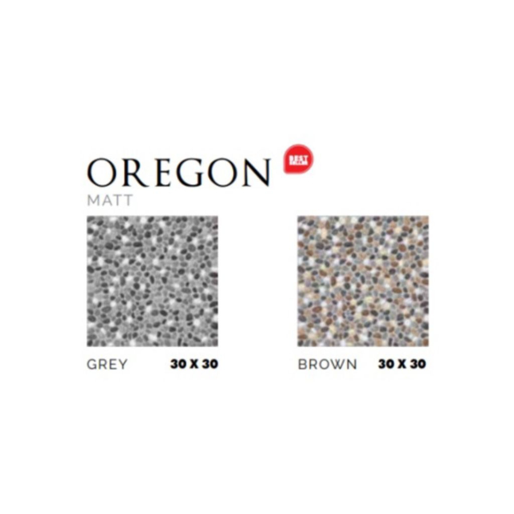 KERAMIK MERK ASIA TILE TIPE OREGON GREY BROWN UKURAN 30X30 MOTIF CORAK BATU KECIL WARNA ABU DAN COKL
