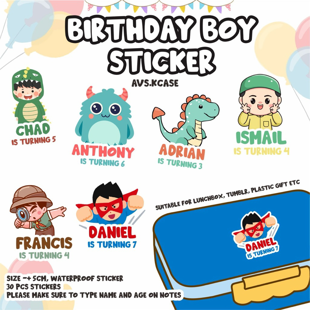 

Stiker Ulang Tahun Boy Series 30 pcs waterproof