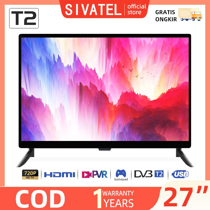 Sivatel TV LED 27 inch HD Ready Digital Televisi Murah 60Hz monitor komputer LCD, desktop kantor, ga