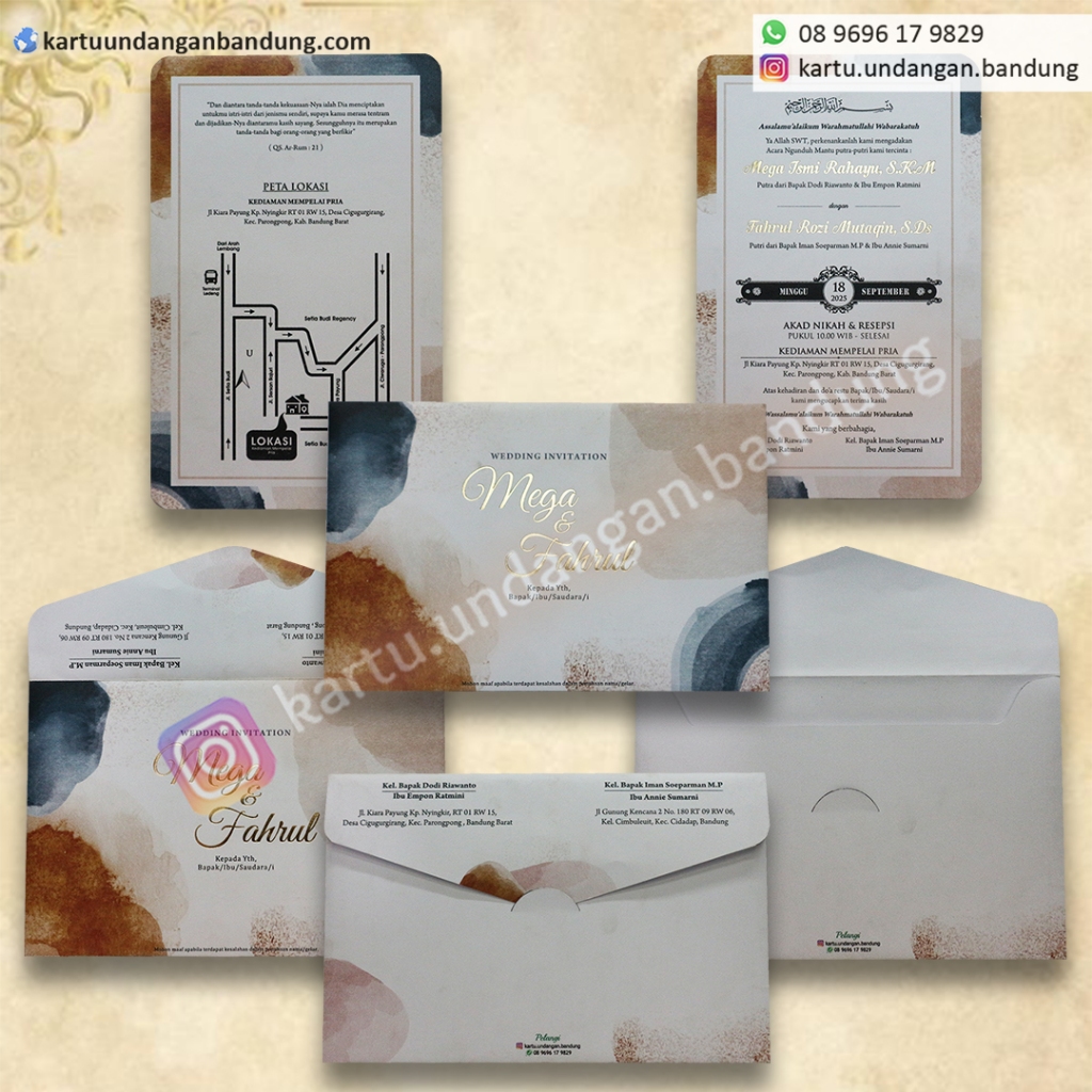 

Kartu Undangan Single Hardcover With Watercolour Brown Design✨