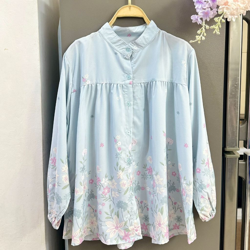 Premium Crinkle Motif Rose VELLA Blouse Crinkle Blouse Busui friendly