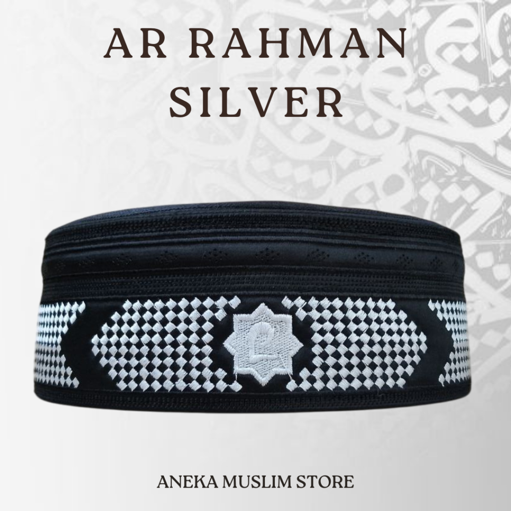 Peci Haji Hitam Kombinasi Silver Warna Dewasa Remaja Muslim Premium Motif Bordir