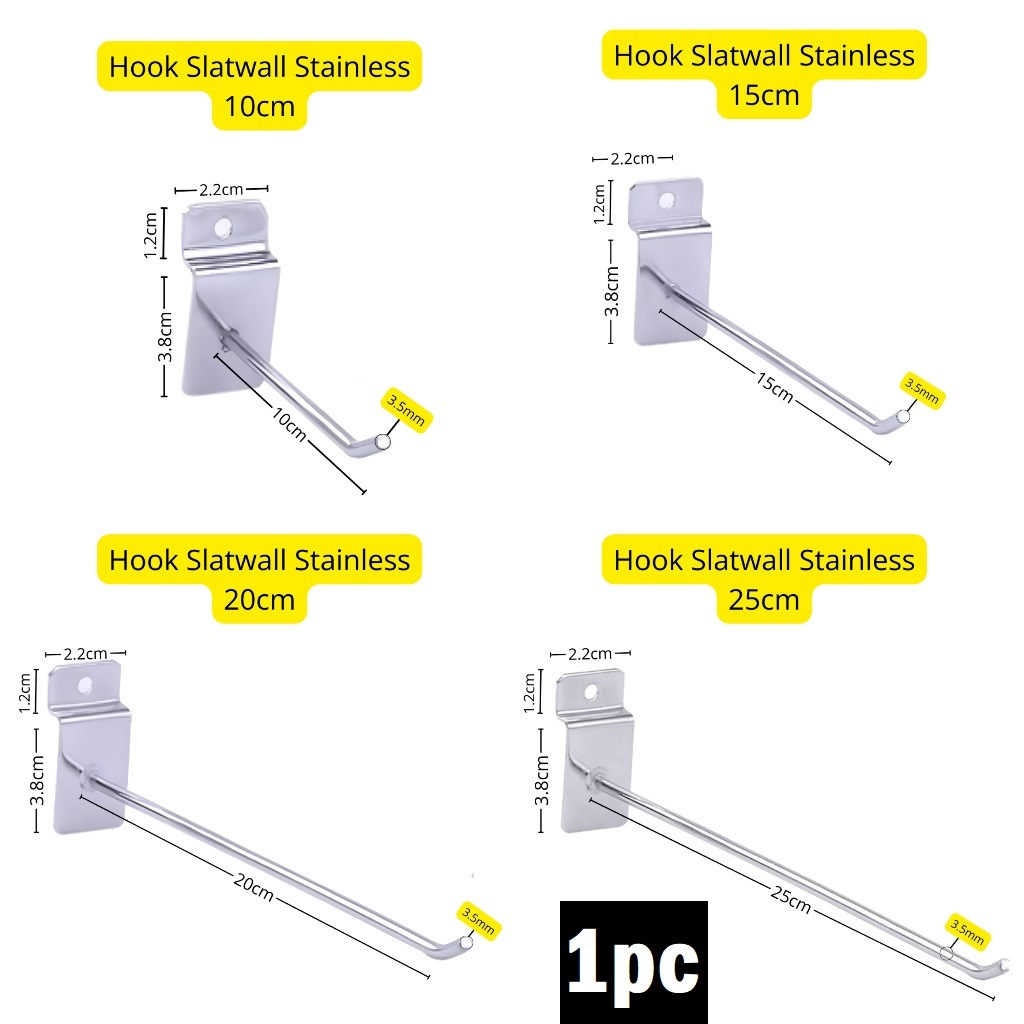 Hook Cantolan Lubang 1 Ram Kawat Besi Slatwall Stainless 3.5mm/4mm - Harga/1Pcs
