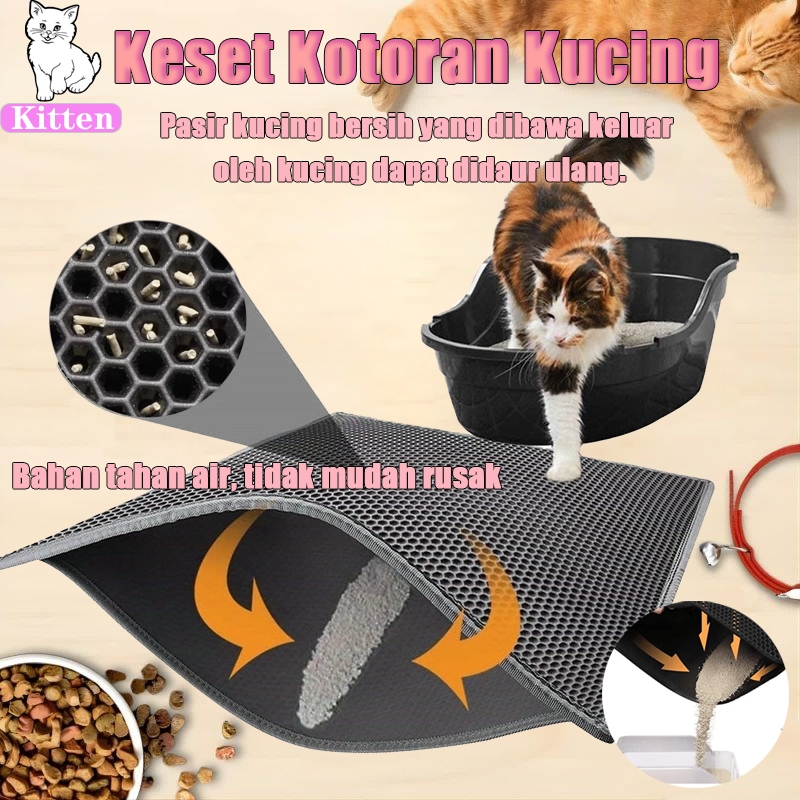 Karpet Pasir Kucing Tikar Pasir Kucing EVA Lapisan Ganda Lipat Cat Litter Mat Pet Litter Mat Keset P