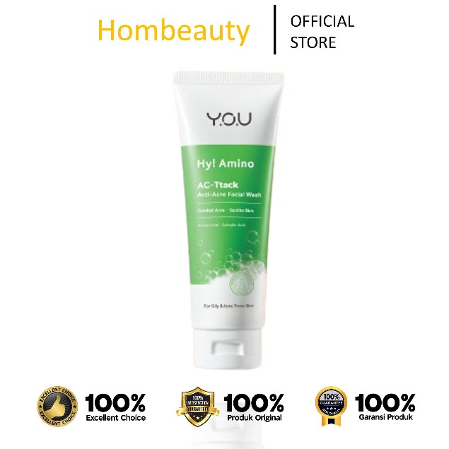 [KEMASAN BARU] YOU Hy Amino+ Plus 1.5% BHA Fight Acne Gel Cleanser Facial Face Wash 50ml / 100ml - S