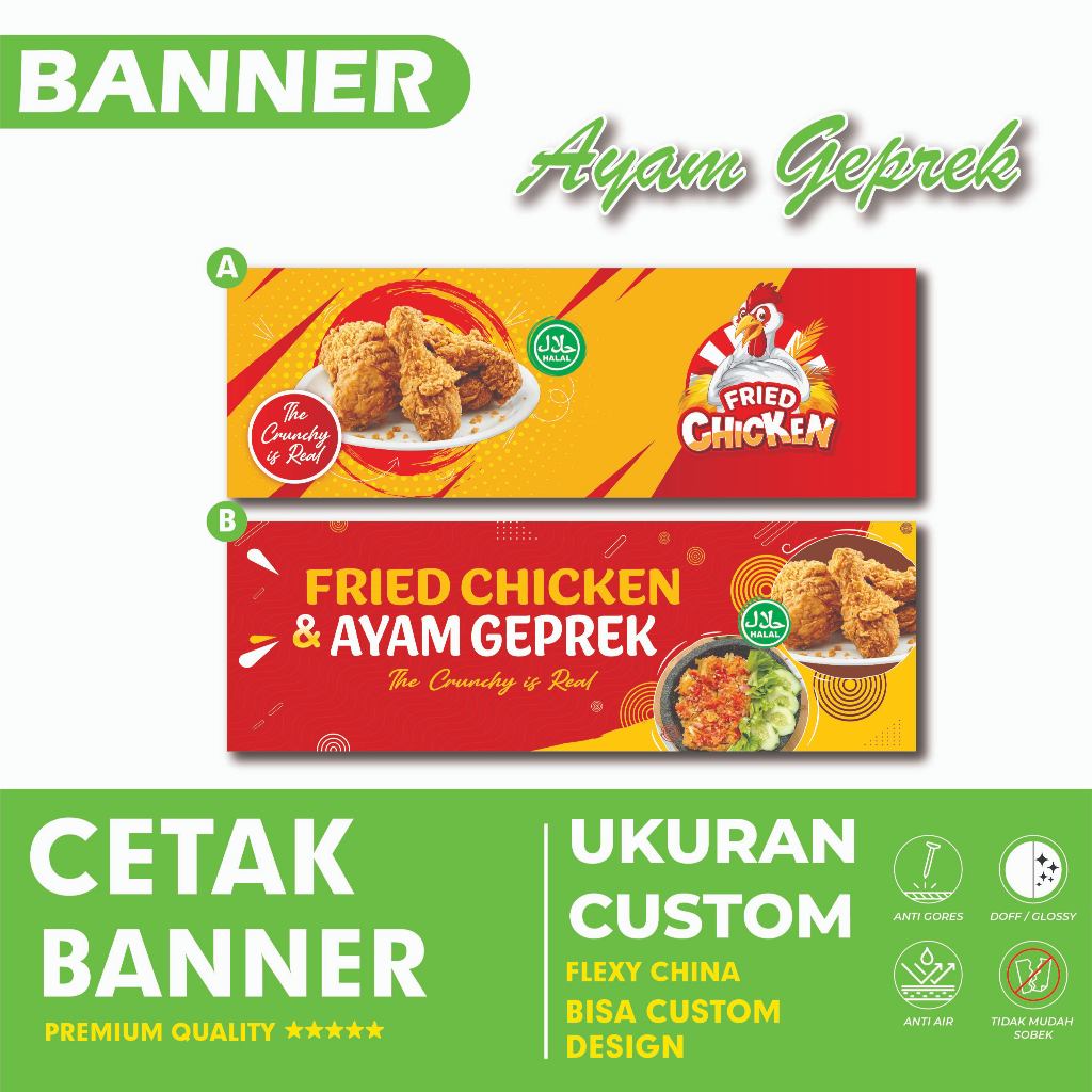 Cetak Spanduk Fried Chicken - Ayam Bakar Goreng - Spanduk Ayam Geprek
