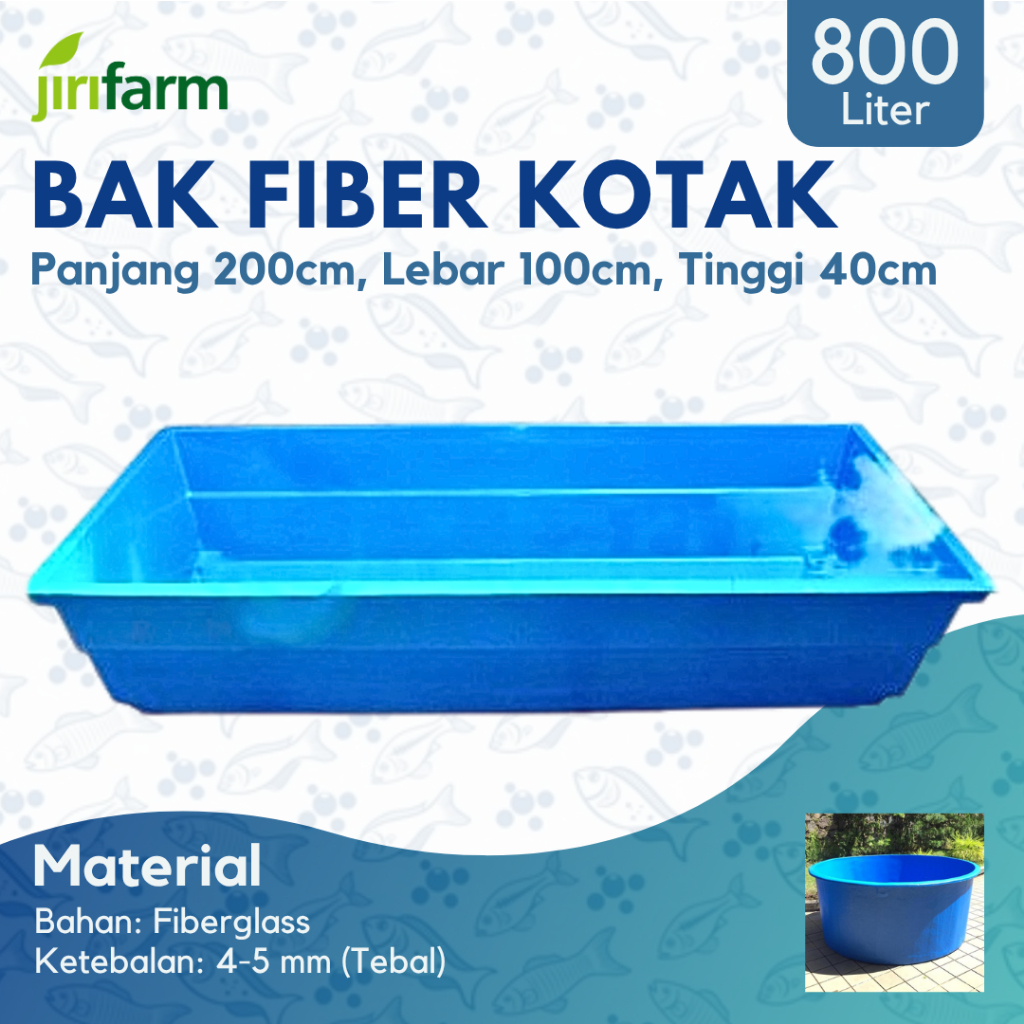 JIRIFARM - Bak Kolam Ikan Fiber Kotak Persegi 200 X 100 X 40 Cm 800L Liter Koi Tebal
