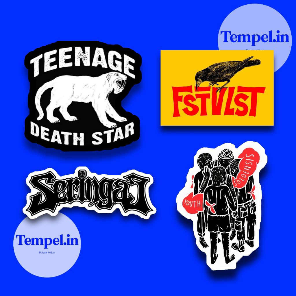 

STIKER SKENA/KALCER/BAND FSTVLST ,Teenage Death Star , Seringai , Soloensis , vinyl stiker premium anti air ,serbaguna untuk helm,laptop,tumbler.