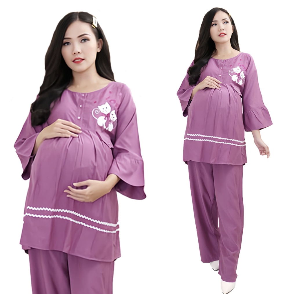 KODE V34O Baju Setelan Hamil Menyusui  Baju Hamil Lengan Pendek  Celana Hamil Panjang