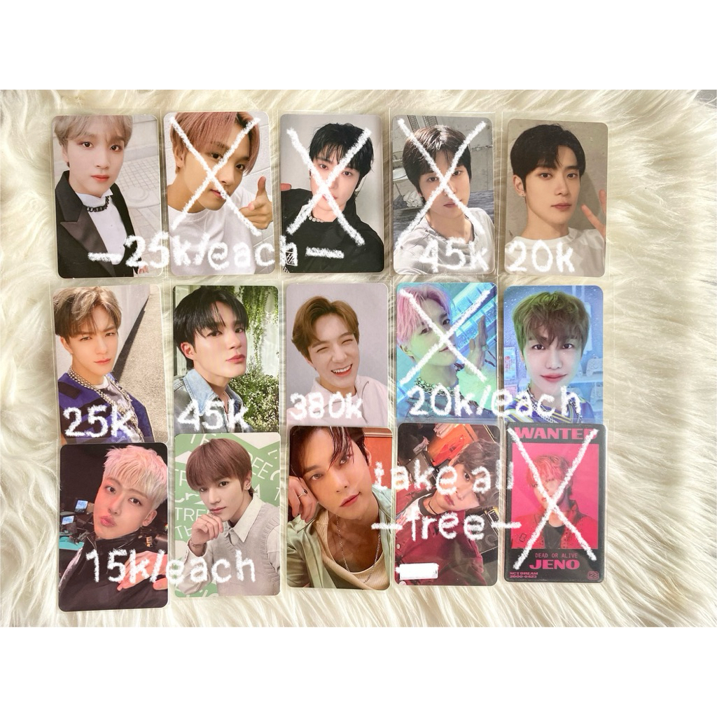 photocard pc nct haechan we boom, jaehyun sanrio tc, jeno rollin, jeno ds eyesmile, jeno dreamscape 