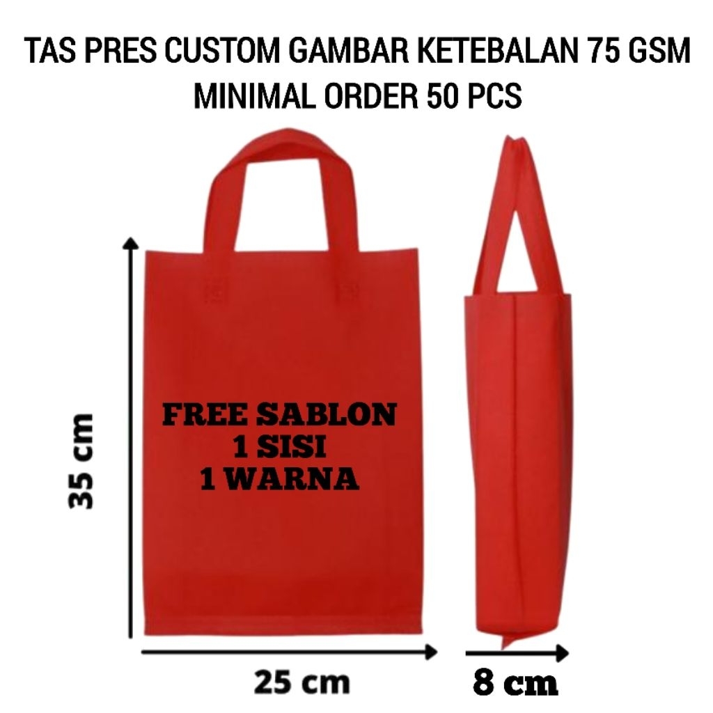 

tas press sablon custon goodie bag custom sablonbahan spunbond ukuran 25×35×8 tas souvenir tas hajatan ulang tahun promosi