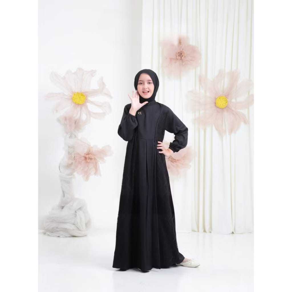 Gamis Anak Remaja Terbaru 2025 6-15 Tahun Crinkle Airflow Mix Brukat Malika Naumi Kids