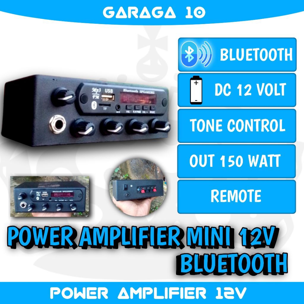 Power Amplifier 150watt Bluetooth 12 volt || tone control (bass, treble, volume, subwoofer, mic)