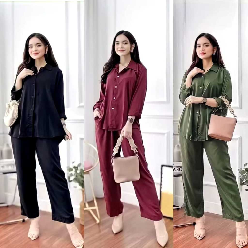 BAJU SETELAN RAYON TWILL PREMIUM I ONESET WANITA XL LD110 I BAJU TIDUR WANITA RAYON POLOS BUSUI