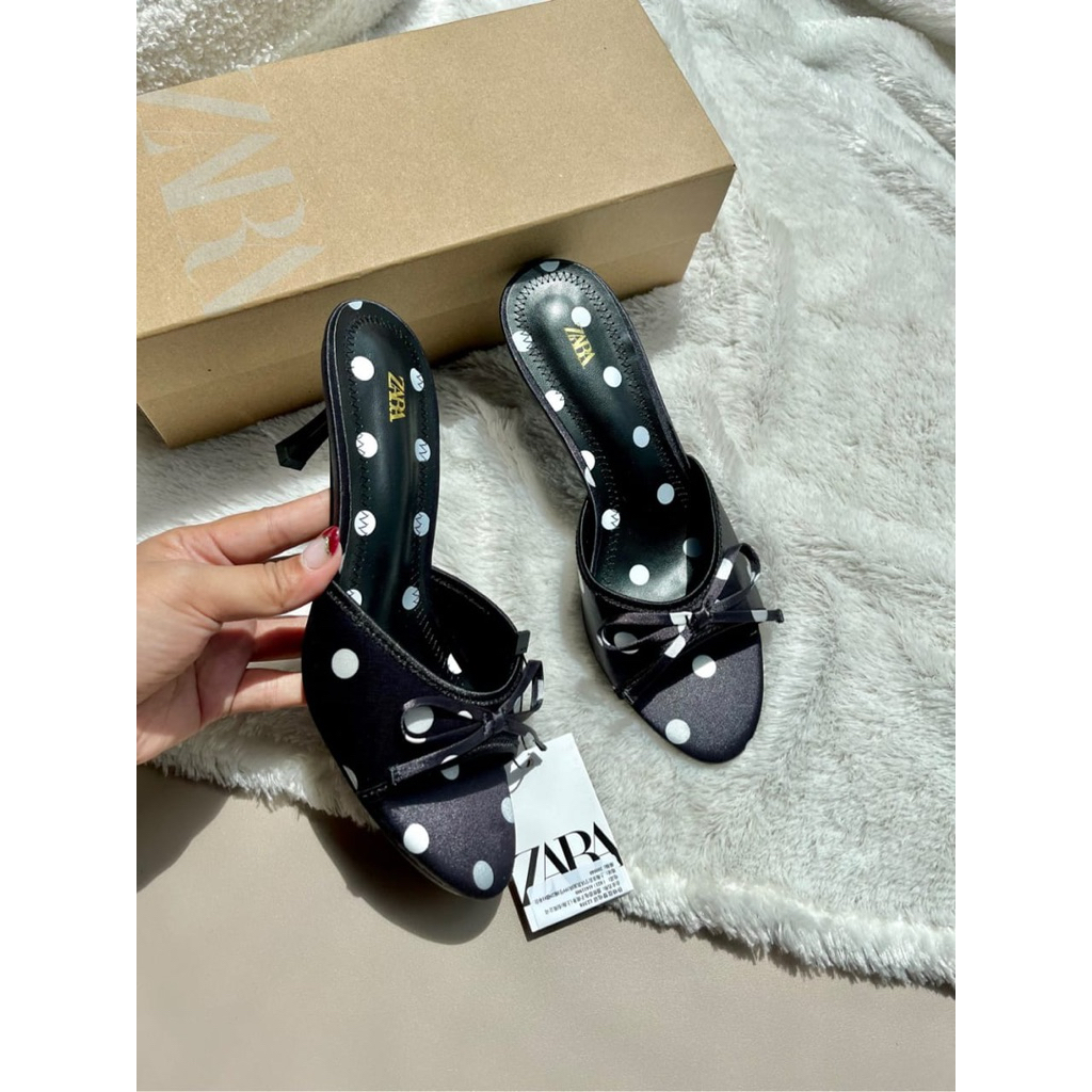 Polkadot high heels 7cm by Zara ribbon sepatu wanita hak tinggi kantor kerja casual dailyshoes