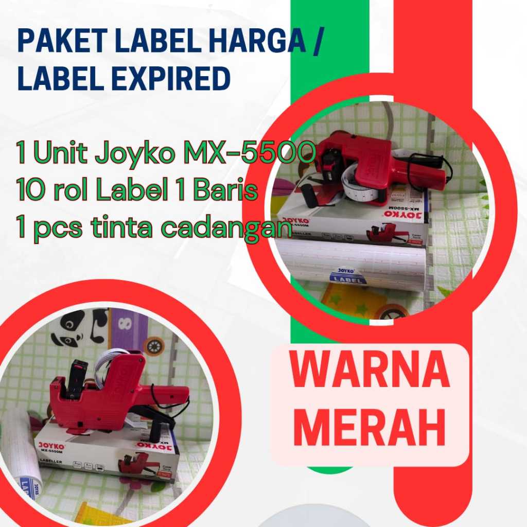 

MERAH PAKET Mesin Label Harga Joyko MX5500 1 Baris + Label 10 Rol | Label Harga Label Expired
