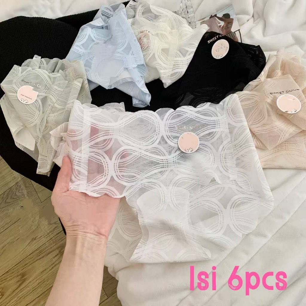 TERLARIS Miss Curiosity Isi 6pcs Celana Dalam Wanita Seamless Bahan Ice Silk Dengan Renda Seksi
