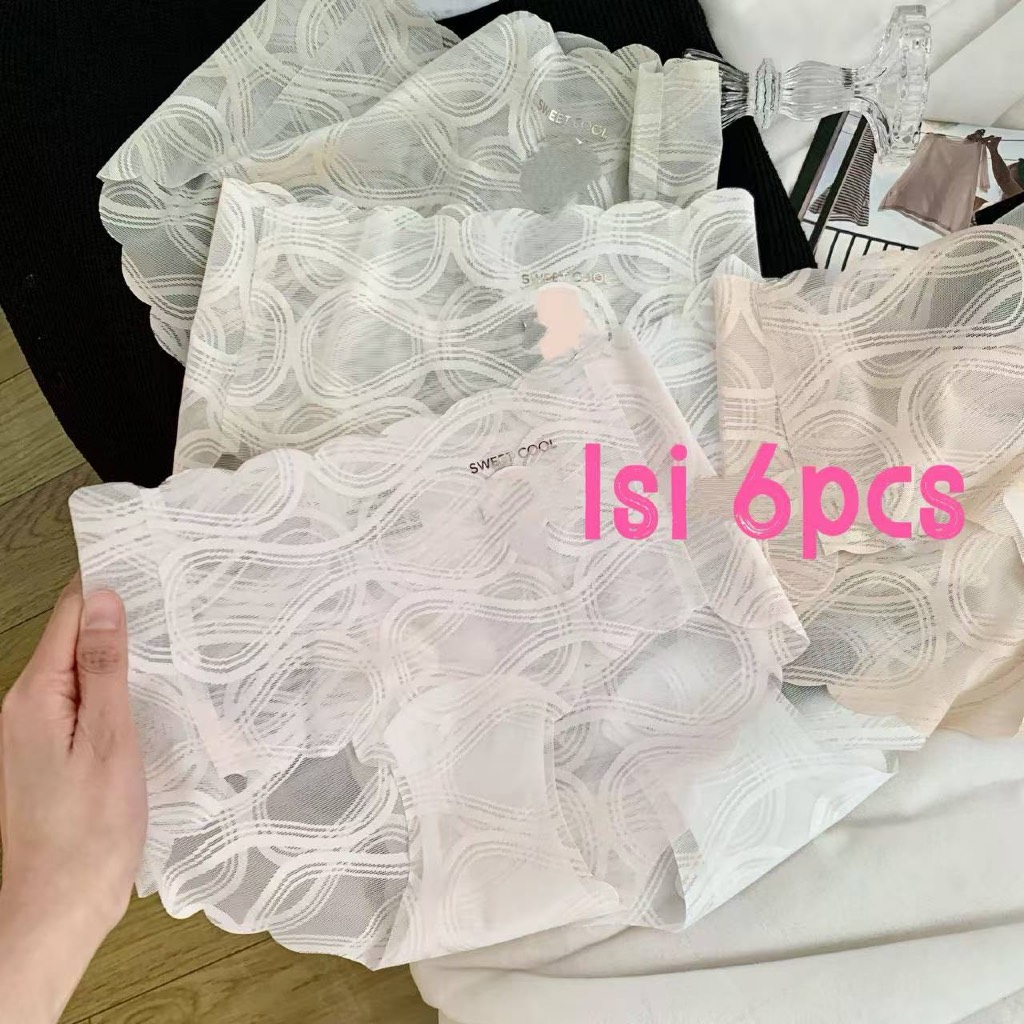 Sayishop 6pcs Sayishop Celana Dalam Wanita Seamless Bahan Ice Silk dengan Renda Seksi