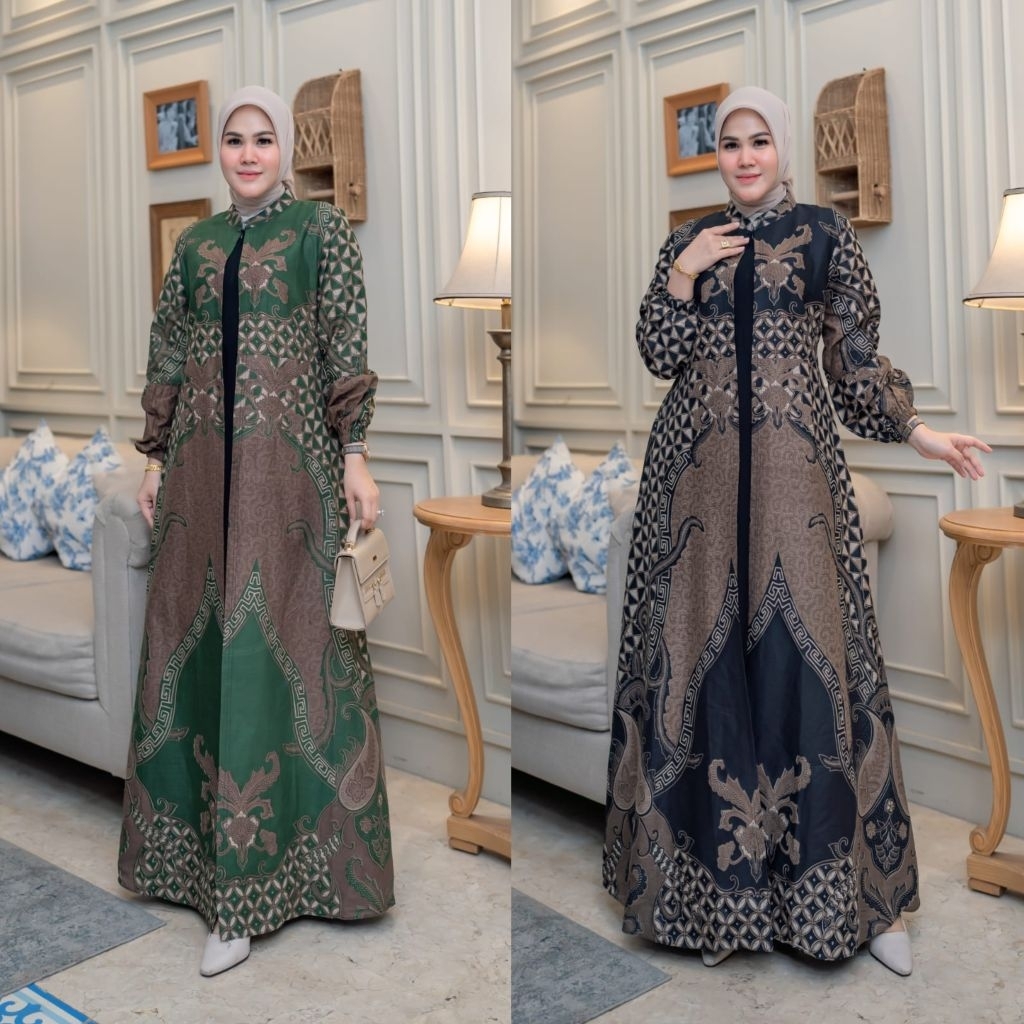Baju Gamis Batik Wanita Modern Kombinasi Polos/Gamis Wanita Terlaris/Gamis Terbaru/Pakaian Muslim Wa