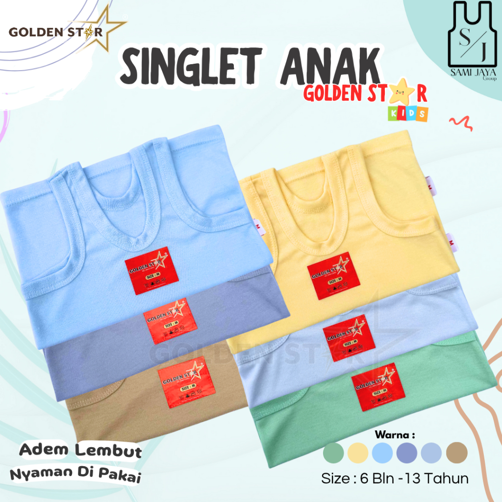 6 PCS singlet anak laki laki dan perempuan bahan katun lembut / kaos singlet tanggung fashion keren 