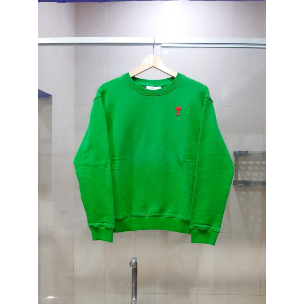 ( AMI PARIS ) AMI DE COUER/ALEXANDRE MATTIUSSI CREWNECK LONG SLEEVE GREEN 100% ORIGINAL