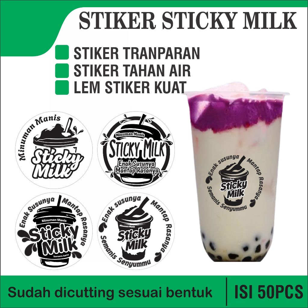 

STIKER GELAS CUP STICKY MILK | STIKER STICKY MILK TRANSPARAN