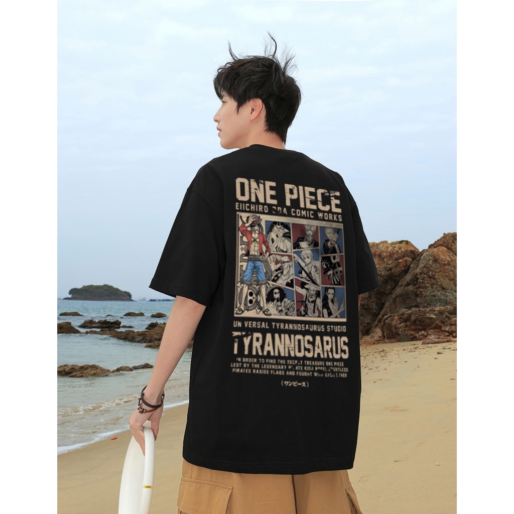 PUERTO Kaos Pria Distro Original 100% Cetakan Cartoon One Piece Luffy Baju Oversize Pria Retro T-shi