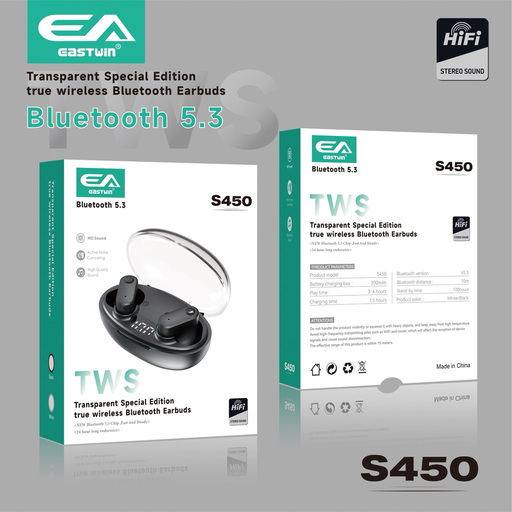 Earphone Headset S450 TWS True Wireless Bluetooth V5.3