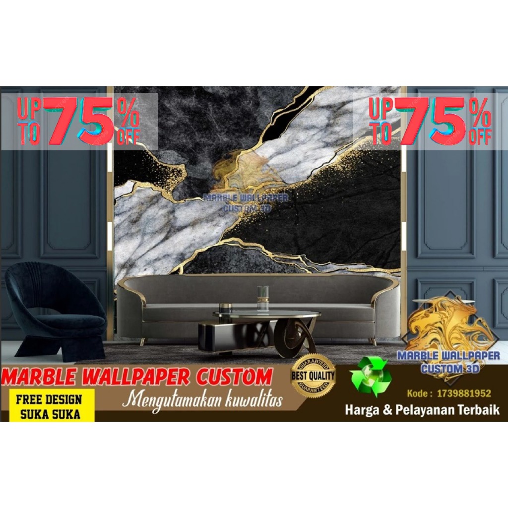 Wallpaper Custom 3D Tema Marmer | Wallpaper Dining Room Marmer | Wallpaper Ruang Makan Marmer | Wall