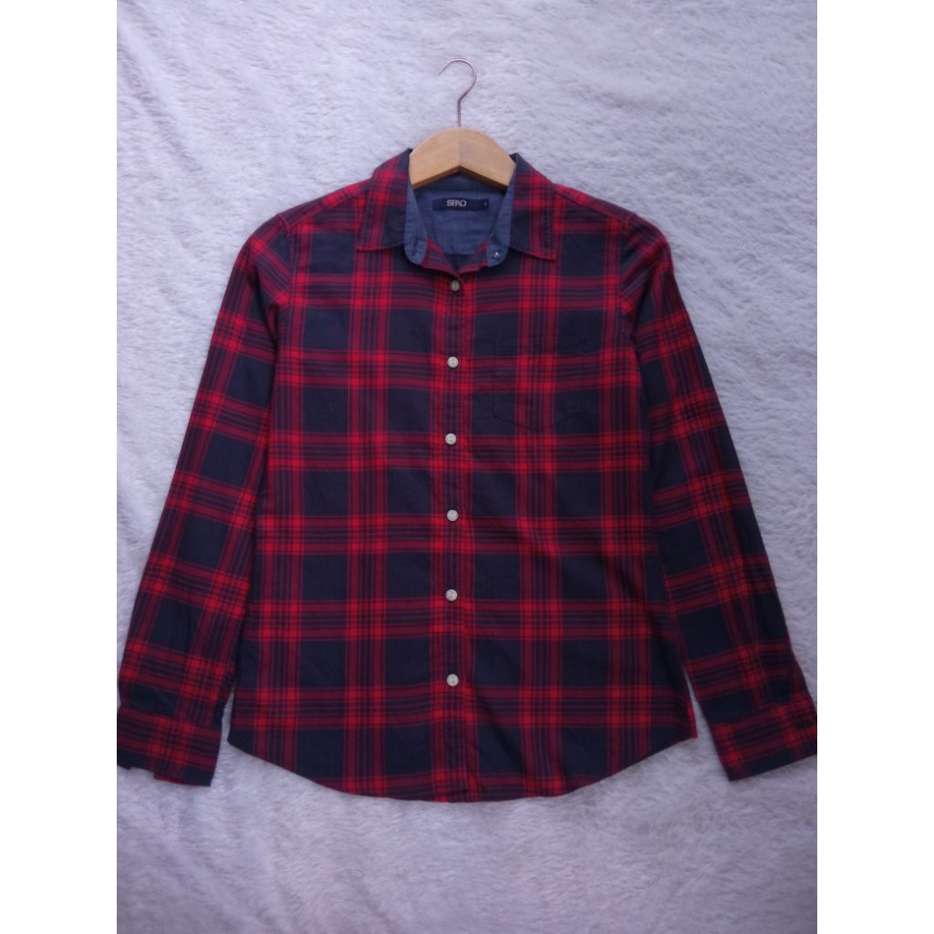 Kemeja SPAO Kotak Merah Maroon Hitam Biru Navy