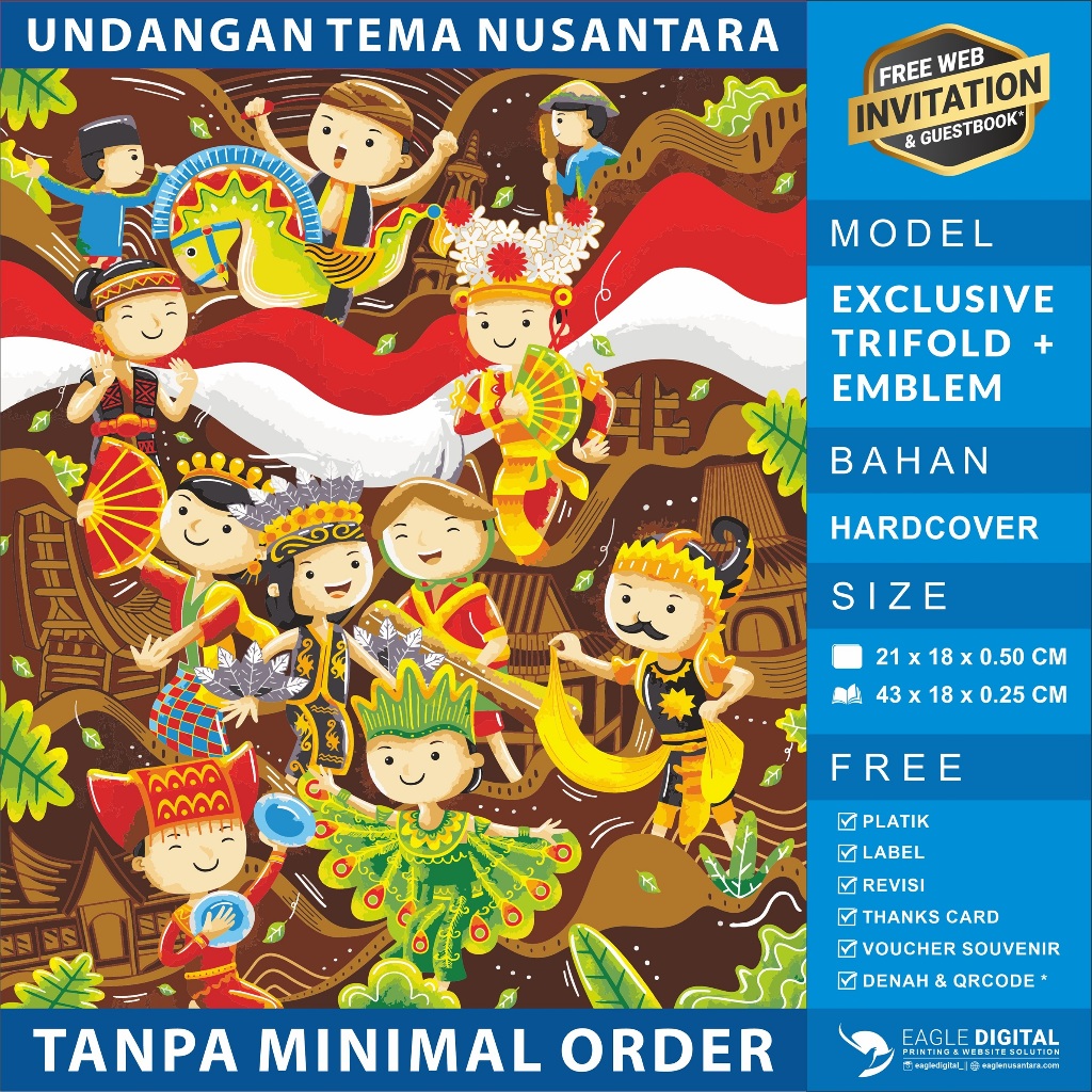 Undangan Hardcover Trifold Tema Nusantara + Emblem | Lipat Tiga | Tanpa Minimal Order |