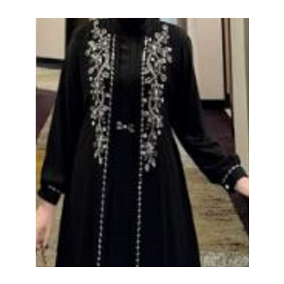 Gamis Sruti Babydol - Wanita Muslim Dewasa Putih - Hitam Elegan -  Model 8