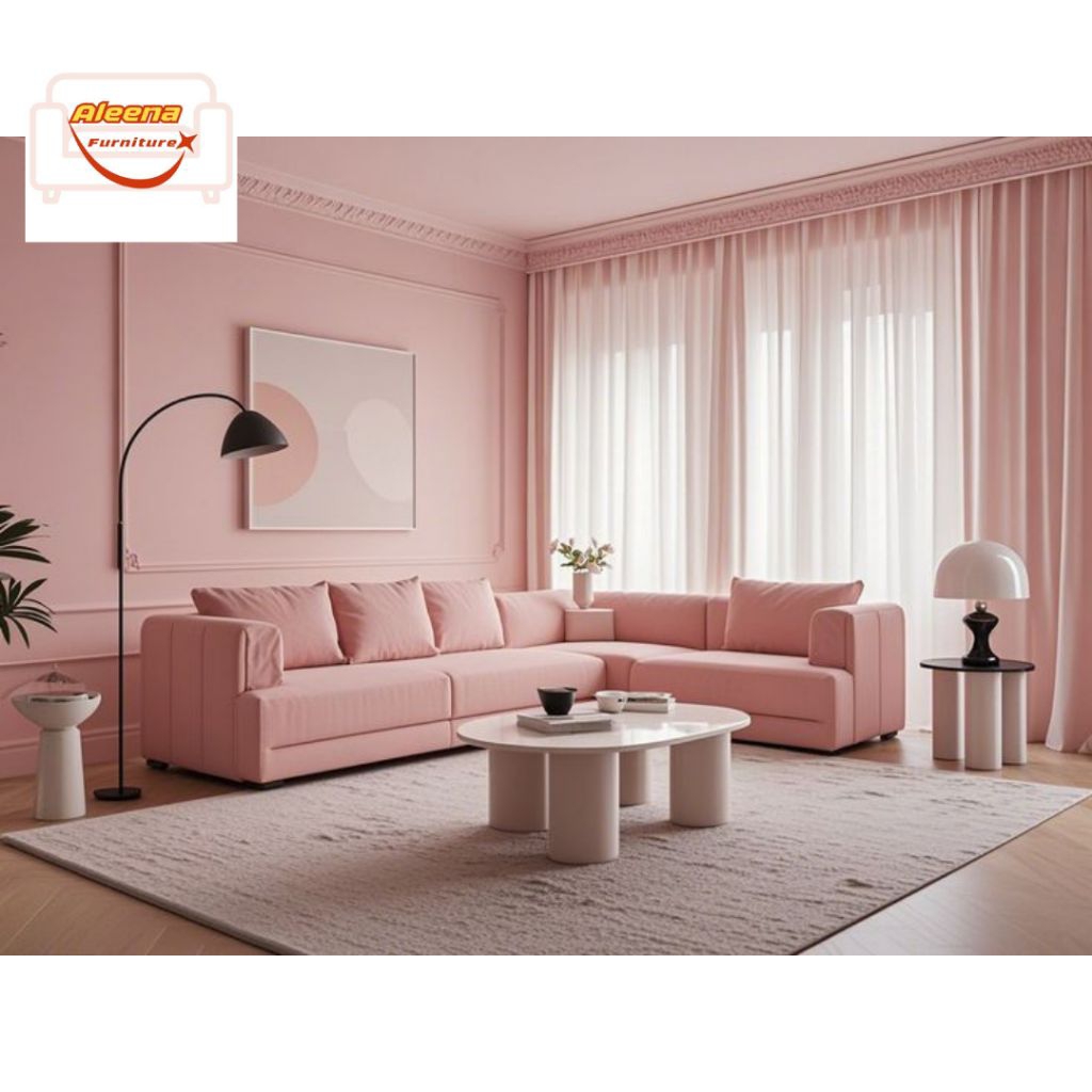 IDEA - Sofa Ruang Tamu Sudut , Minimalis Simple Aesthetic Pink