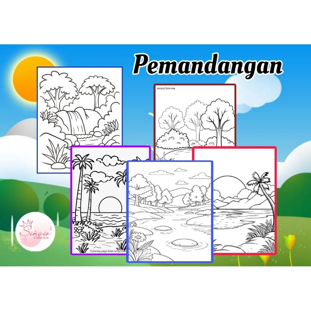 

20 Lembar kertas mewarnai anak/kertas bergambar tema Pemandangan