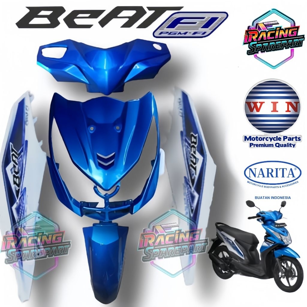 Cover Body Full Halus Beat FI 2013 Putih Biru