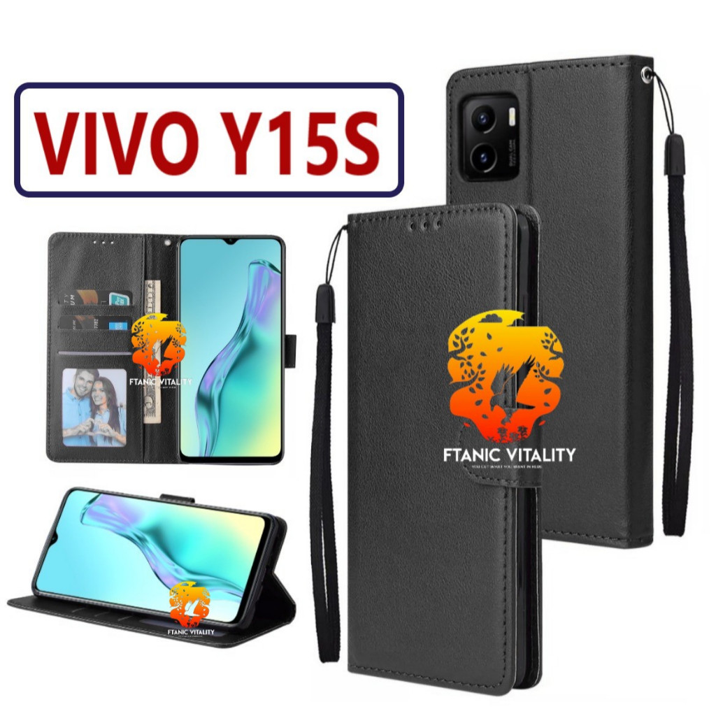 FLIP LEATHER CASING VIVO Y15S CASE KULIT FLIP WALLET LEATHER DOMPET KULIT PREMIUM SARUNG BUKA TUTUP 