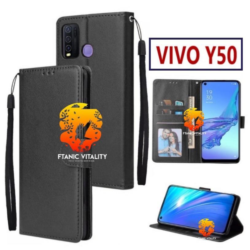 FLIP LEATHER CASING VIVO Y50 CASE KULIT FLIP WALLET LEATHER DOMPET KULIT PREMIUM SARUNG BUKA TUTUP K