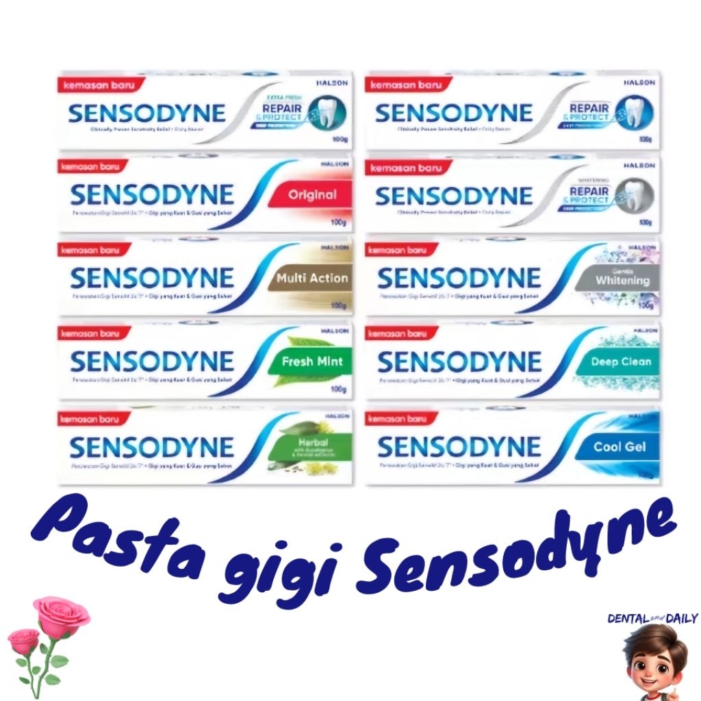 Pasta gigi sensodyne anti ngilu sensitif odol repair & protect cool gel fresh mint herbal deep clean