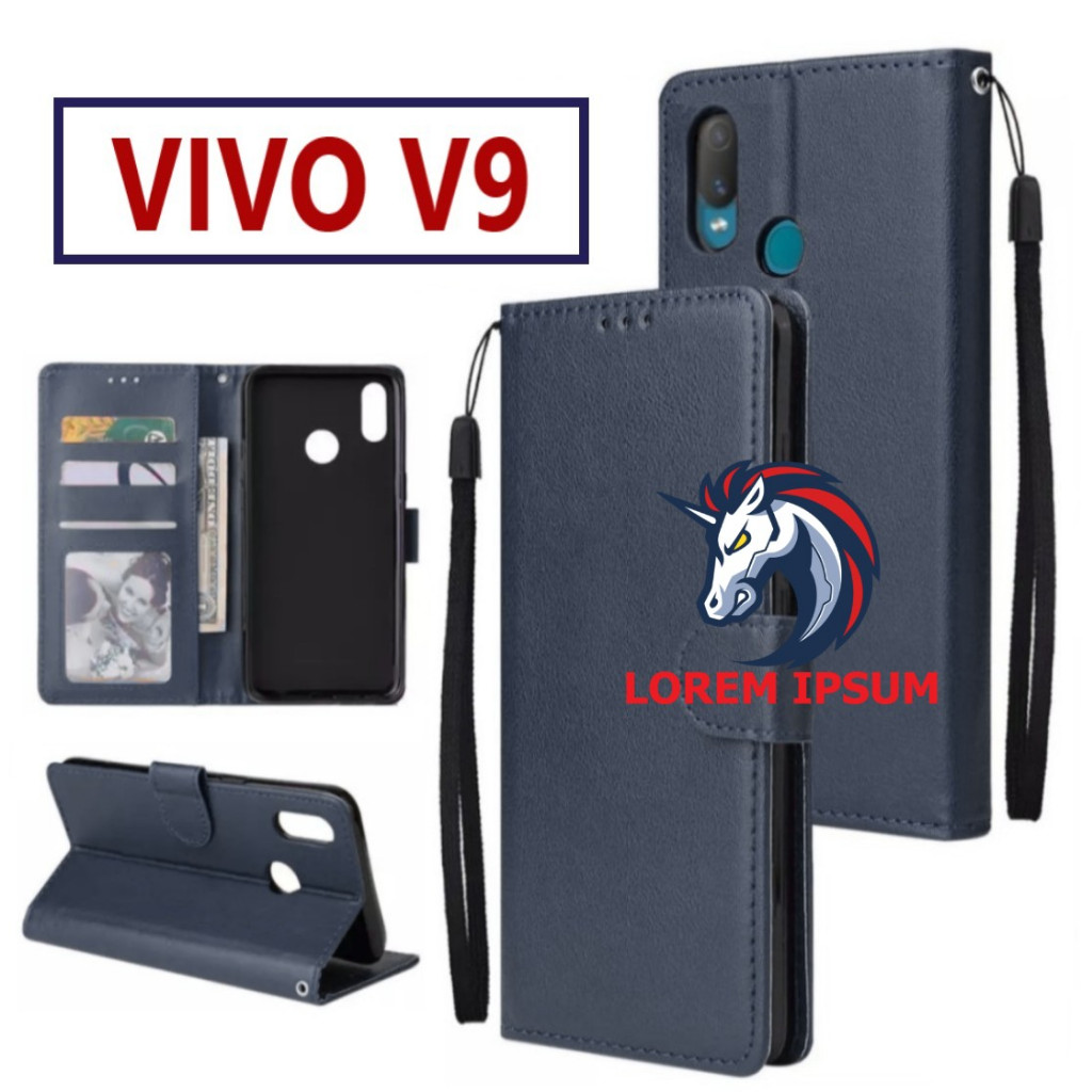 LEATHER CASING VIVO V9 CASE KULIT FLIP WALLET LEATHER KULIT PREMIUM SARUNG BUKA TUTUP KESING HP FLIP