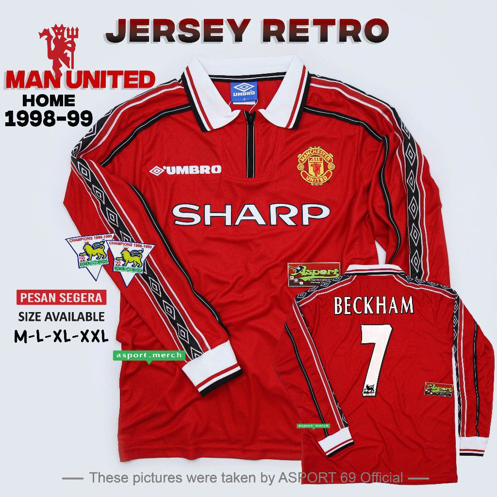JERSEY M4N UNITED RETRO HOME 19981999 LONG SLAVE JERSI MU RETRO HOME 98 99 TREBLE LENGAN PANJANG