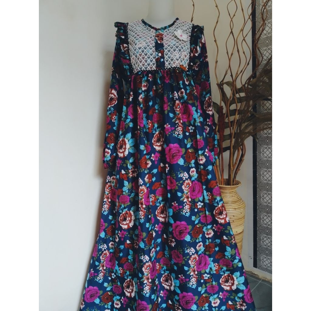 Busana muslim bahan katun mix brukat HANA DRESS cocok buat kondangan