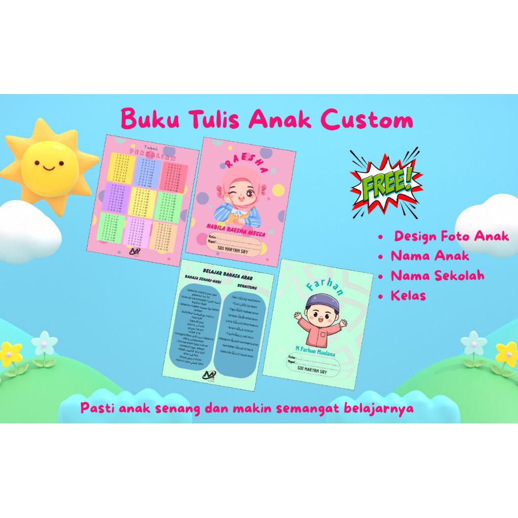 

Buku Tulis Custom Nama Anak Isi 5 Pcs