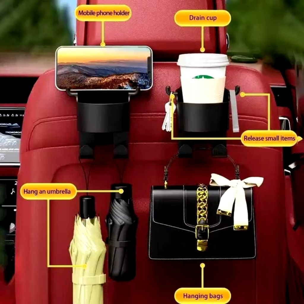 Car Back Seat Cup Holder / Tempat Taruh Botol Minum / HP / Tas / Gantungan Jok Mobil