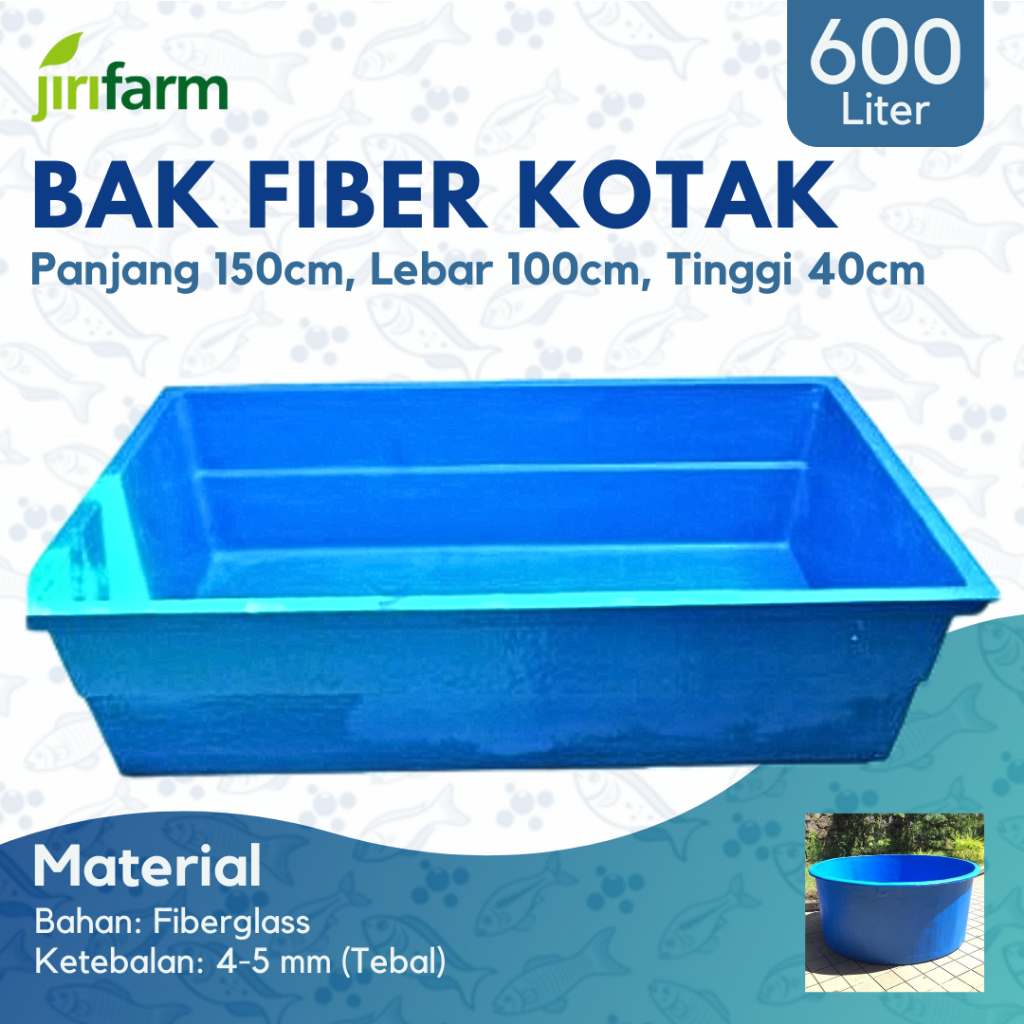 Bak Kolam Ikan Fiber Persegi 150x100x40 cm Kapasitas 600 Liter untuk Koi Tebal